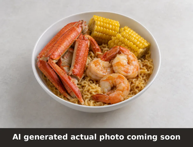 Seafood Boil Ramen Noodle Bowl. AI-generated placeholder image, not a photo of the actual dish.